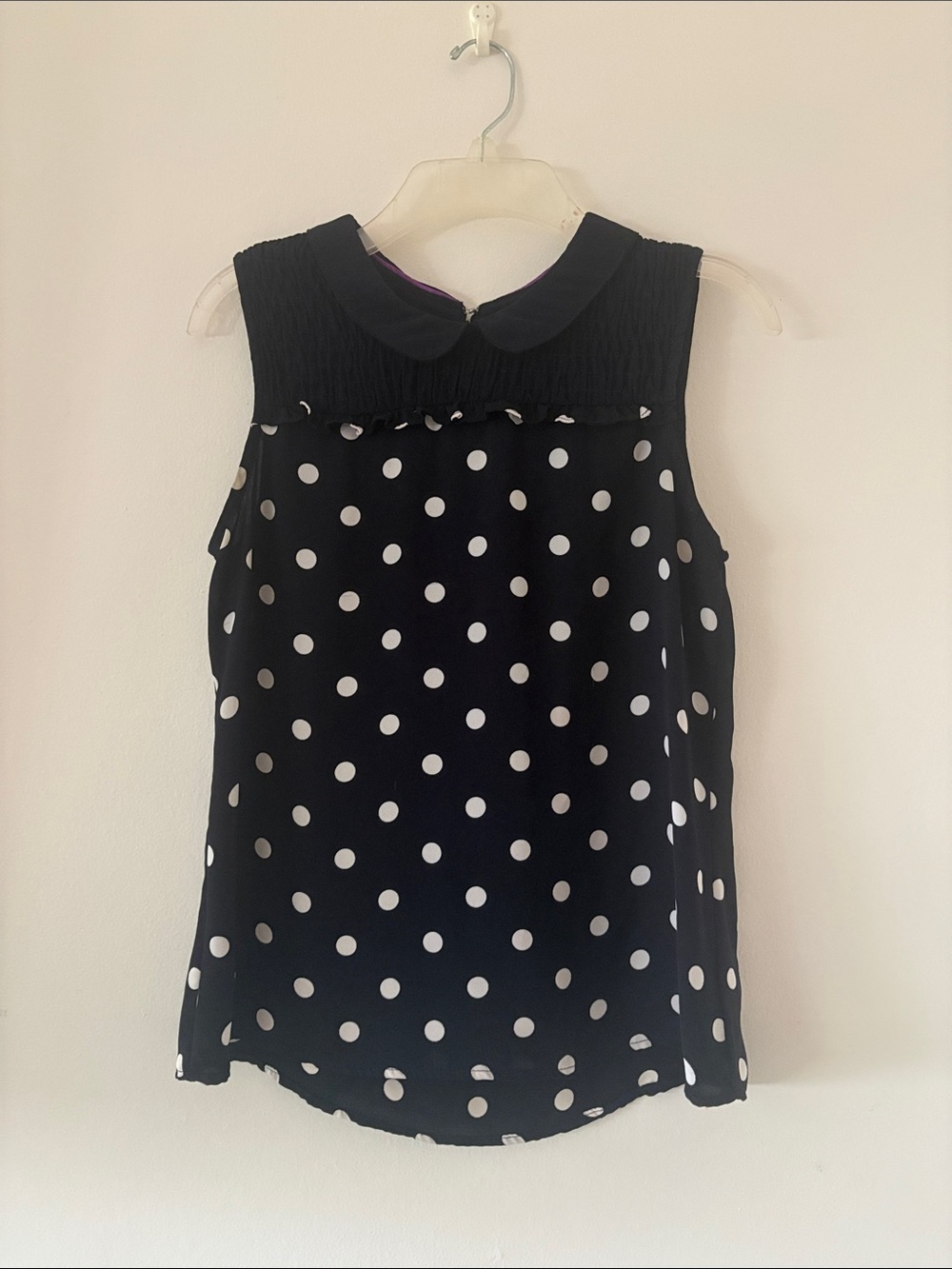 Tommy Hilfiger Navy Blue and White Polka Dot Sleeveless Blouse